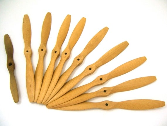 10 Small wood propellers brown wooden toy model airplane props