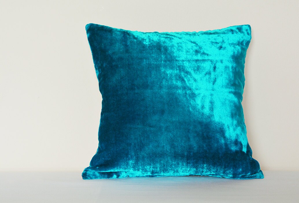 Turquoise Velvet Pillow Turq Velvet Cushion Cover by anekdesigns