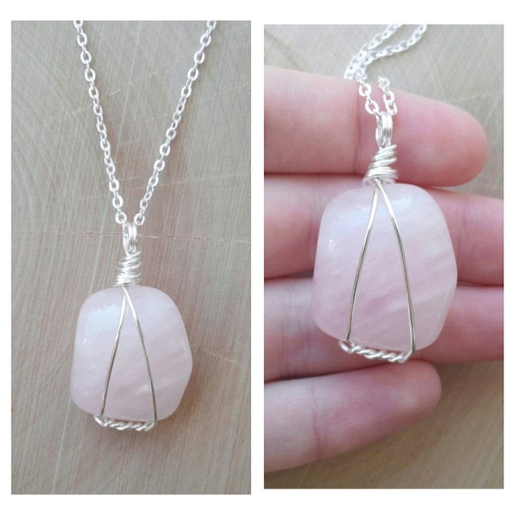 Wire Wrapped Rose Quartz Necklace By Drunkenmermaid On Etsy