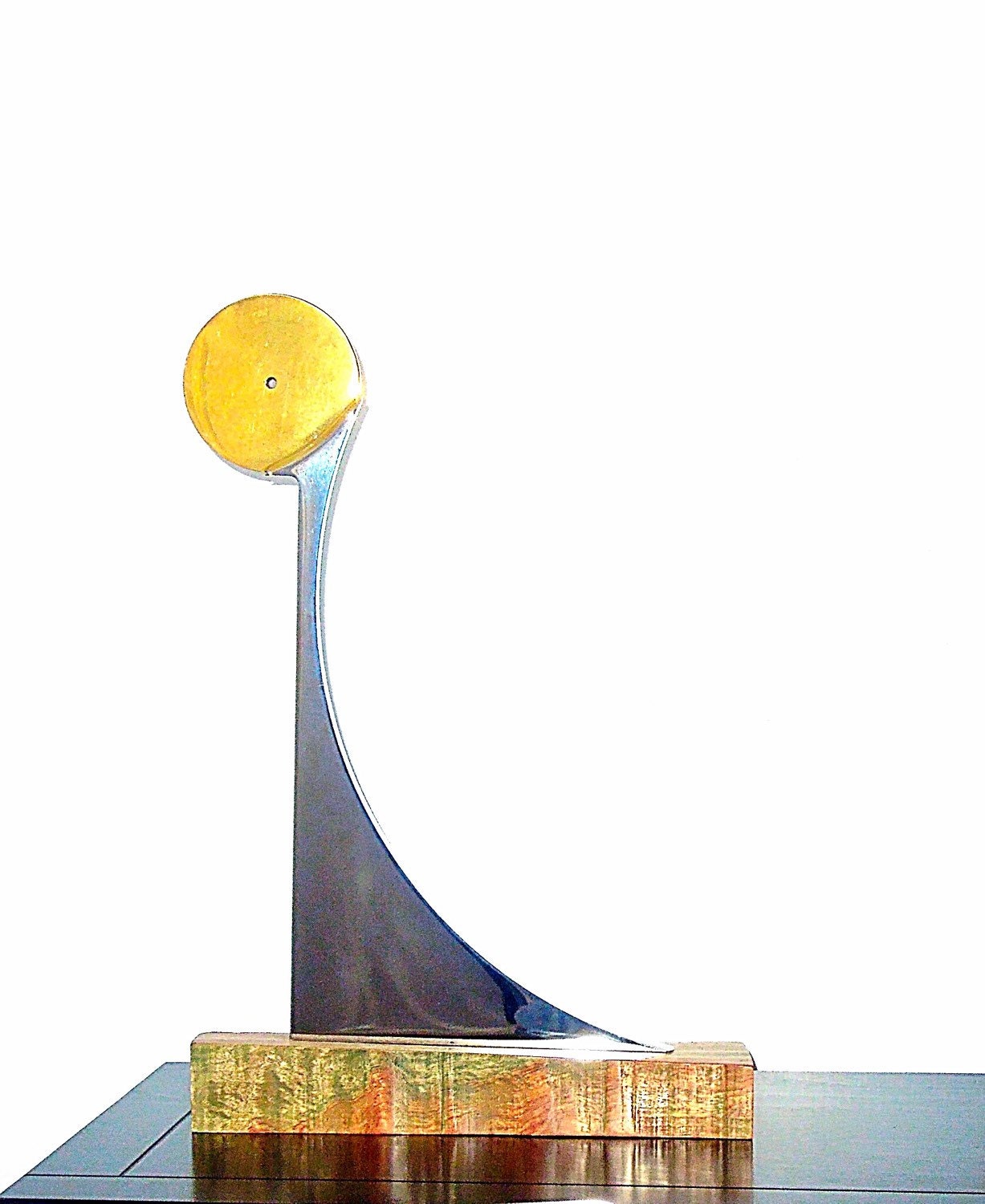 Stainless Steel Sculpture with Wood Base Brass Desktop