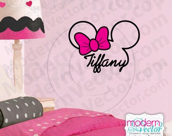 PERSONALIZED Minnie Mouse Signature Name with Bow Vinyl Wall Decal Nursery Disney