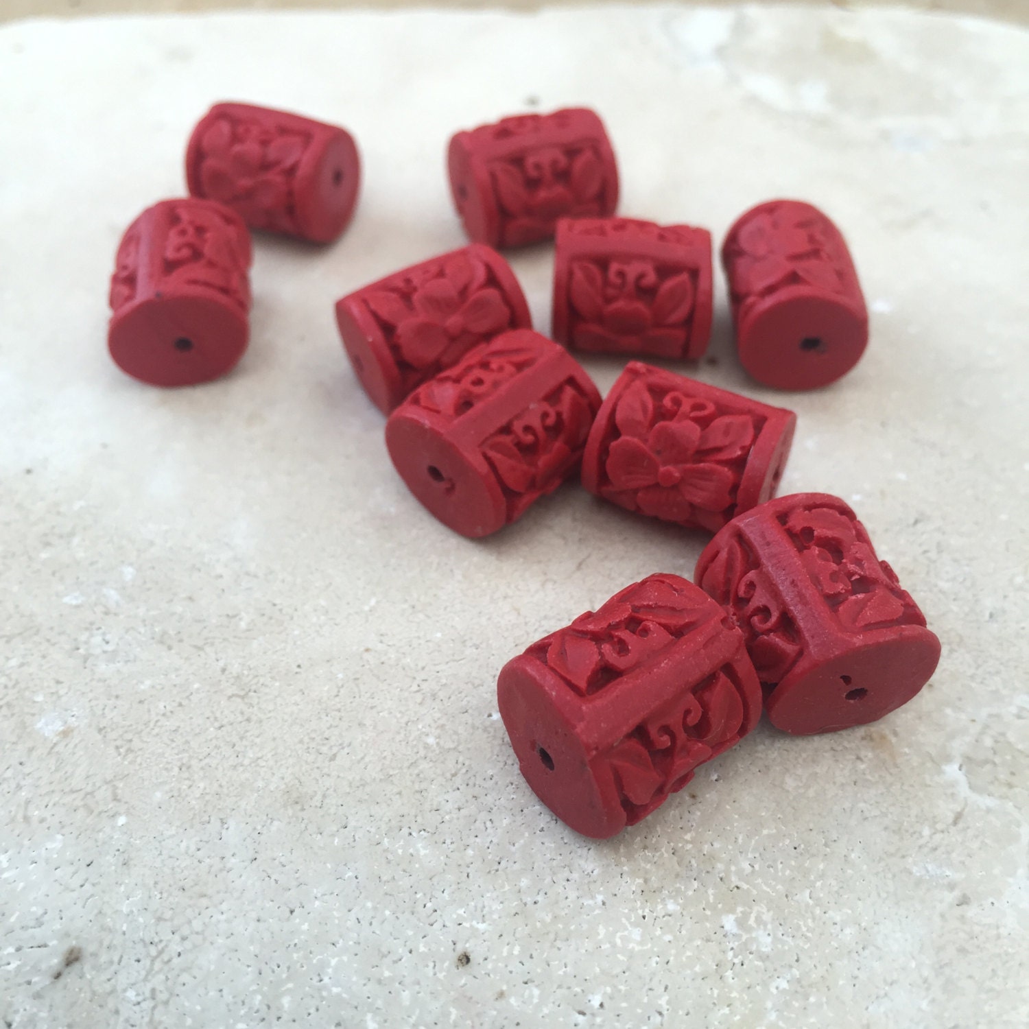 Cinnabar Barrel Beads red 10 beads 14 x 12 mm