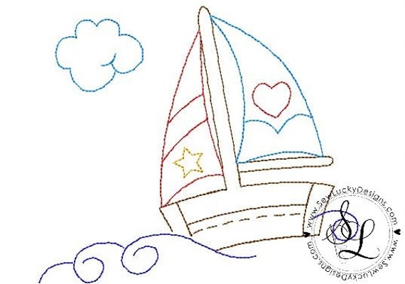 Sailboat Color Works Embroidery Design - machine embroidery design 