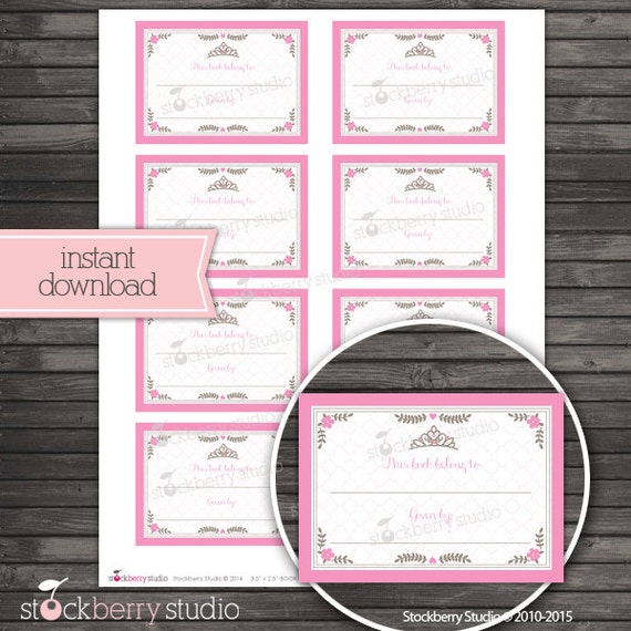 Princess Baby Shower Book Plate Stickers Printable Pink School Book