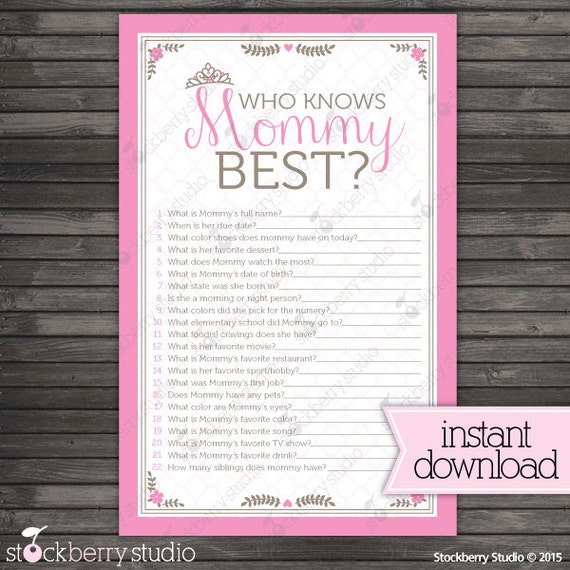 Princess Who Knows Mommy Best Baby Shower Game Printable - Instant ...