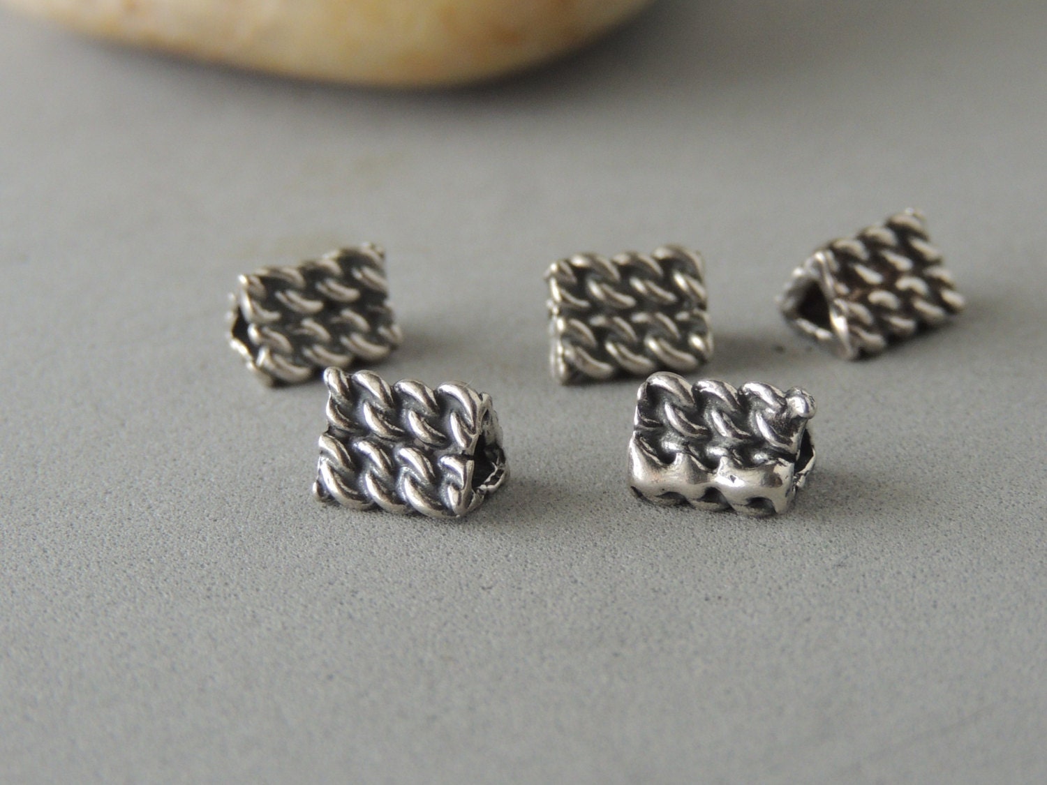 Thai Sterling Silver Beads 5 Beads Textured Triangle Beads