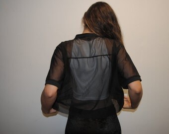 SALE Black Mesh Crop Top / Oversized / Mesh Top / Short Sleeve / Handmade by GAG THREADS