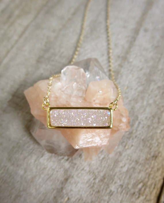Natural White Druzy Bar Necklace