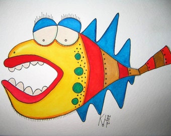 Fish Watercolor J5, Original Watercolor Painting, by Fig Jam Studio