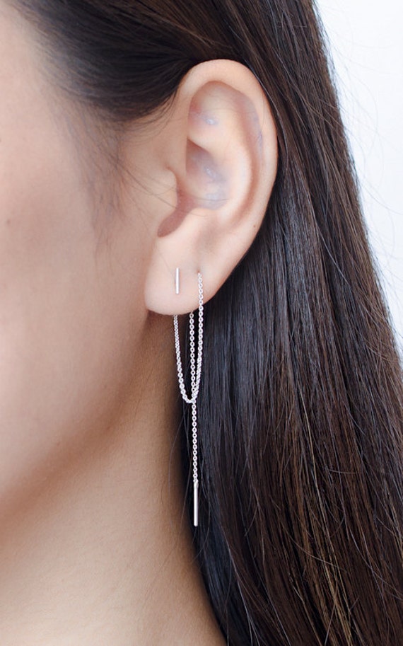 Long Chain Threader Earrings Sterling Silver Gold Plated