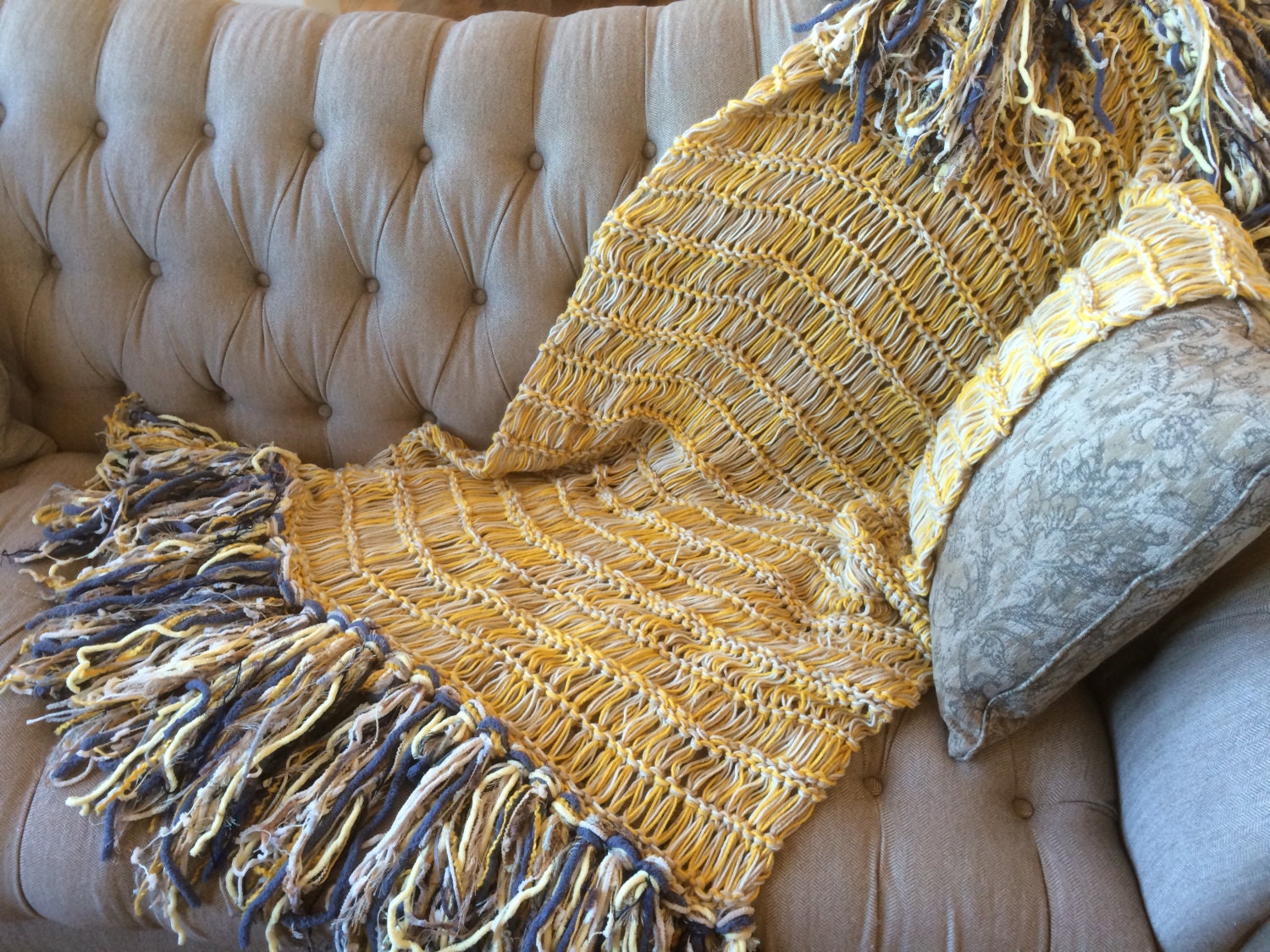 Yellow Blanket Gold Yellow Throw Blanket. Fringe by CricketsHome