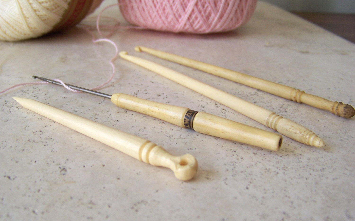 Antique Bone Crochet Hooks Carved Bone Hooks Awl Sewing Tools