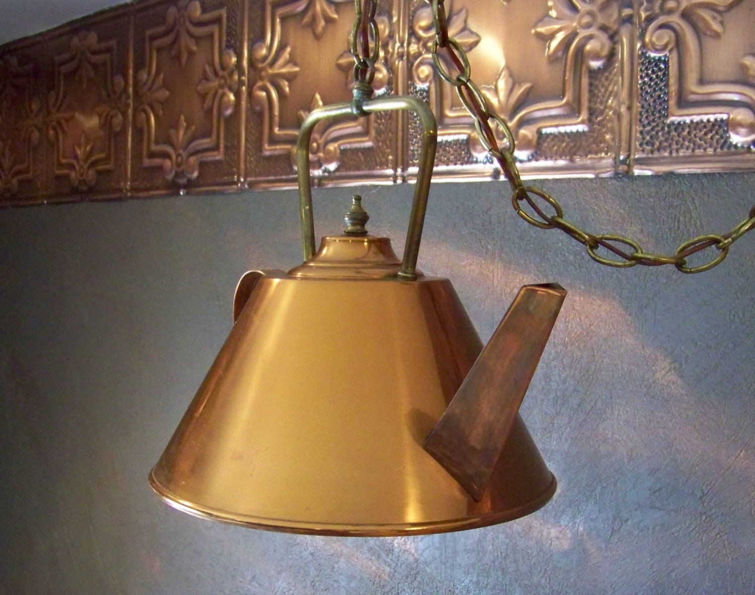 RESERVED LINNIE Vintage Copper Tea Kettle Swag Lamp Old