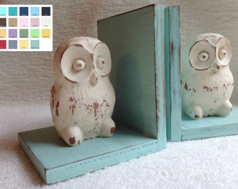 Owl Figurines Set of Bookends//Available in a Variety of Colors//Farmhouse Decor//Gifts for Her//Handmade in the USA//Birthday Gift