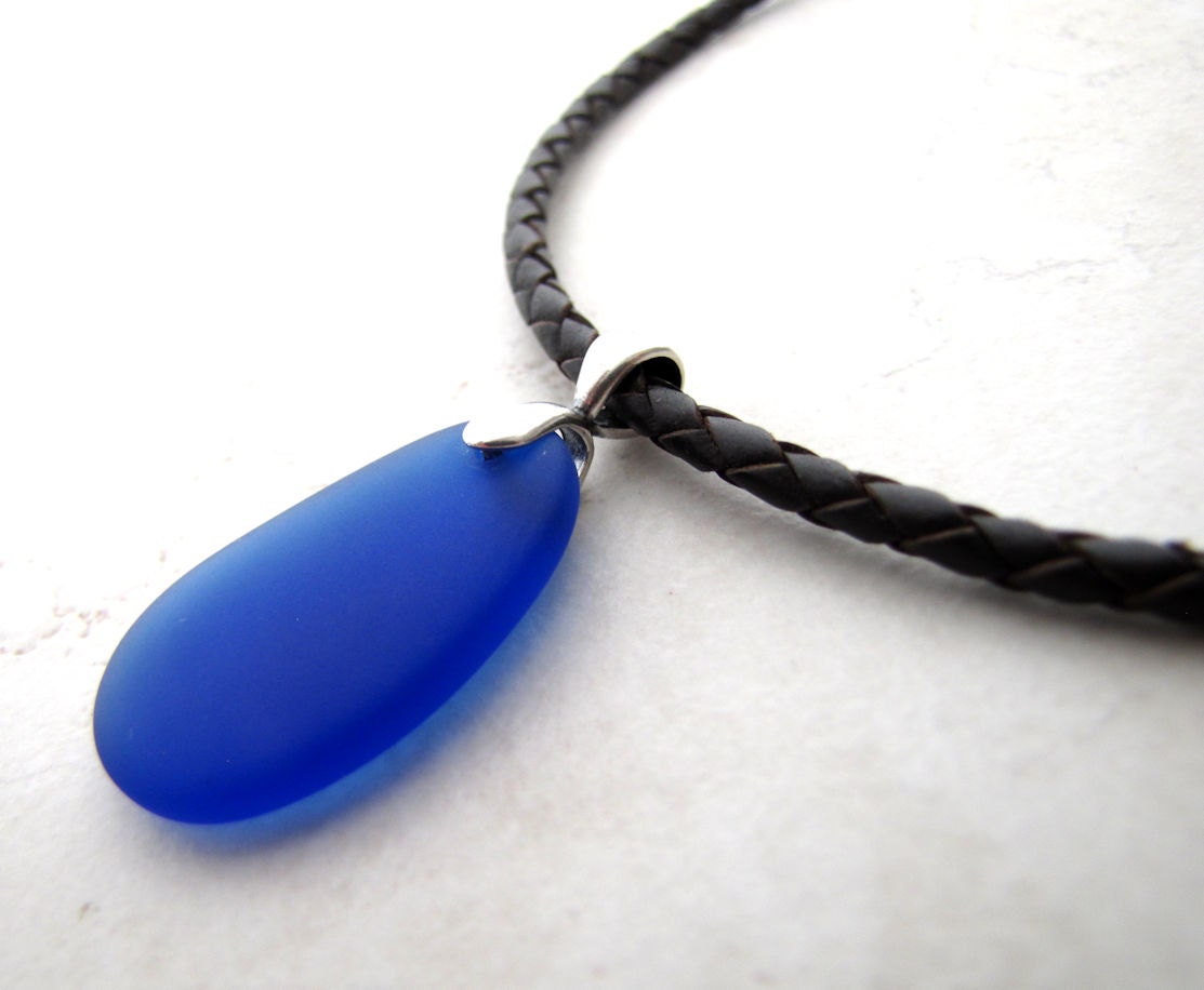 Mens Sea Glass Necklace Seaglass Necklace Blue Seaglass