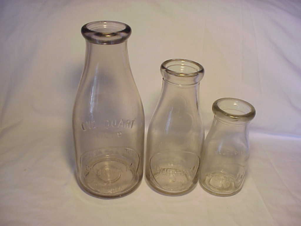 1911-15 Set of 3 Durham Dairy Milk Bottles Quart Pint