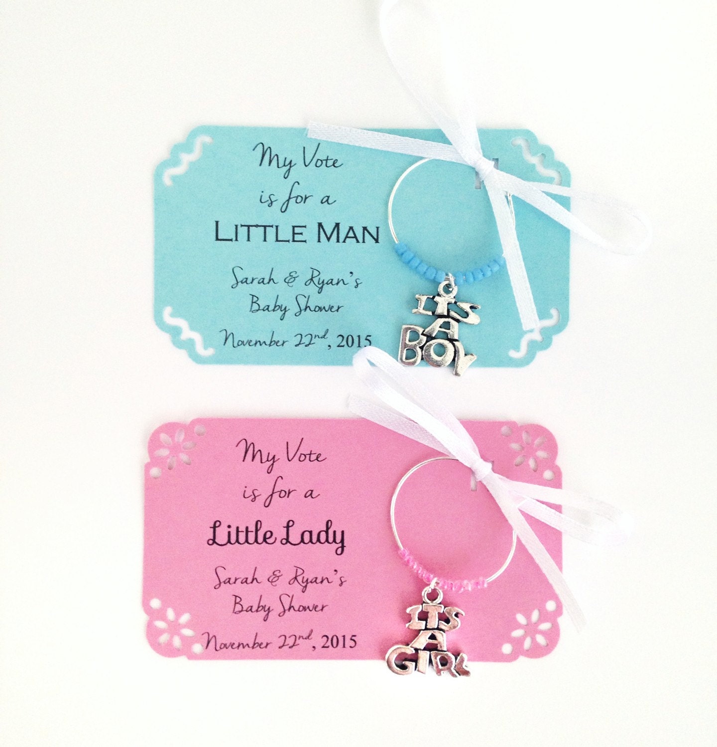 1 to 50 Gender Reveal Baby Shower wine charm favors. Baby