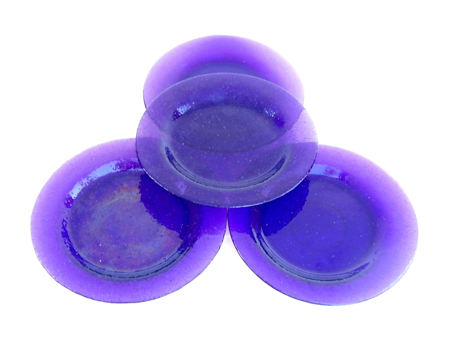 Vintage Glass Plates Set of 4 Purple Art Glass by OceansideCastle
