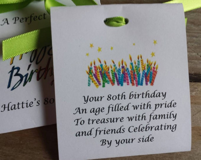 Birthday Words 50th, 60th, 70th, 80th Tea Party Favors Tetley Tea Birthday Tea bag Favors