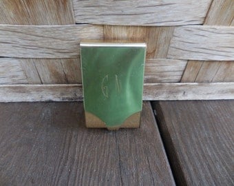 Vintage Gold Tone Match Book Cover/Container Metal Monogram Engraved (GN) Purse Size Pocket Mens/Womens Small Holder 1960s Shiny