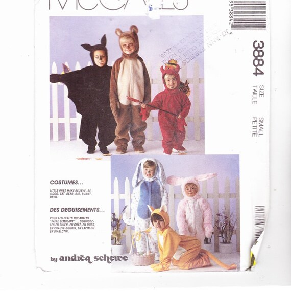 McCalls 3884 Child's Costumes Cat, Dog, Rabbit, Bunny, Bear and Bat Sizes 3-4(Small)