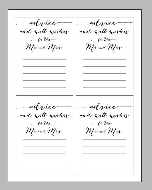 Printable Digital Wedding Advice Card Wisdom and Wishes