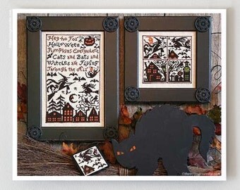 CARDSTOCK PRINTING Cats Bats and Witches Book No. 174 : Prairie Schooler cross stitch patterns Halloween October Autumn witch embroidery