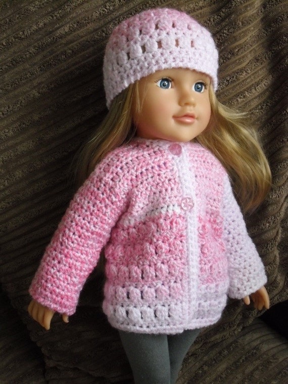 Crochet pattern for jacket and hat for 18 muñeca de pulgadas
