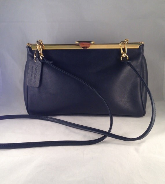 Navy Blue Leather Clutch or Cross Body Handbag