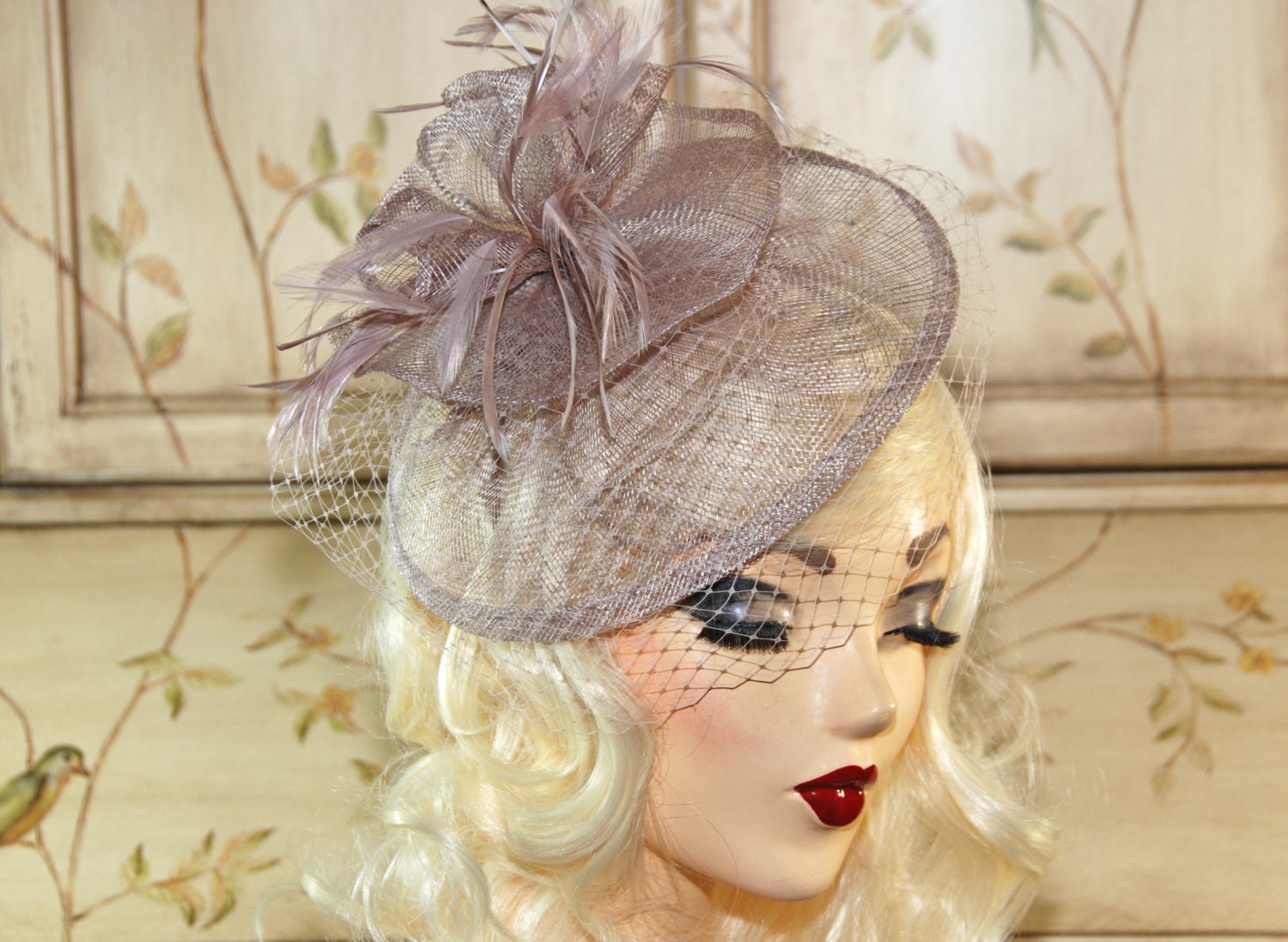 Taupe Fascinator Beige Fascinator with Veil British Tea