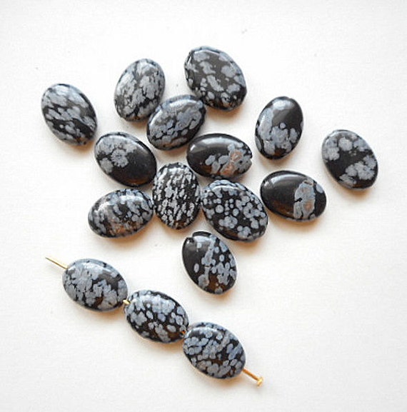 20pcs 9.5black grey Snowflake Jasper gemstone oval