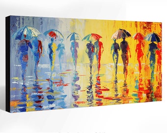 Oil Painting GICLEE Print Canvas Fine Art Print of ORIGINAL OIL Painting Landscape Painting Umbrellas Painting Rain Cityscape Painting