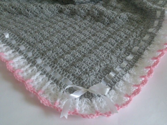 blankets grey and baby white and Gray White by Crochet Blanket Pink HandmadeByHallien Baby