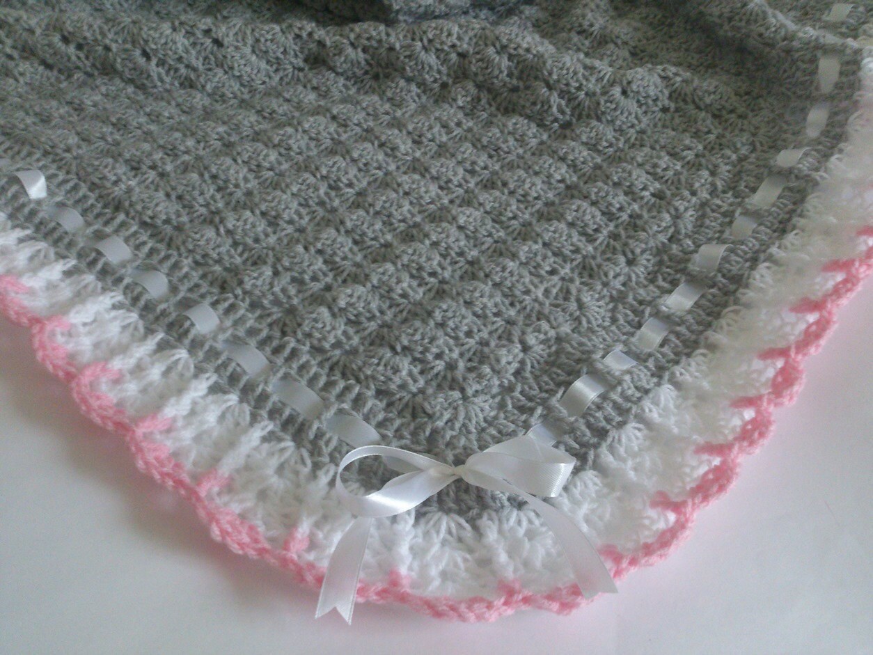 Crochet Baby Blanket Gray White And Pink By Handmadebyhallien