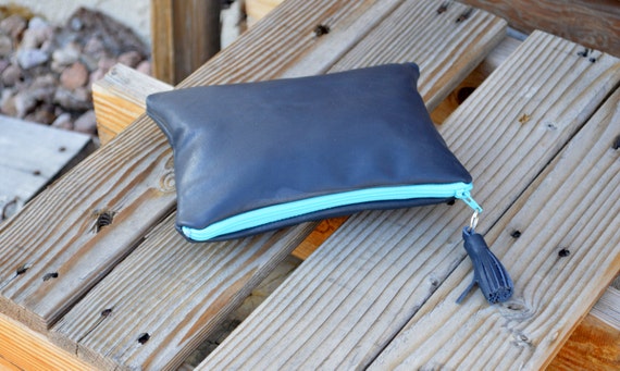 Leather Pouch- Medium Leather Pouch- Make-up Pouch- Zippered Pouch - Ready to Ship