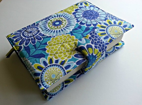 Quilted style Bible Cover in Blue/Green Large Floral print