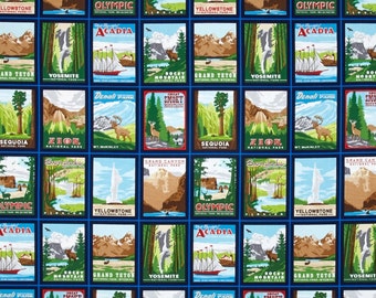 Explore America Bright National Parks Postcards from Robert Kaufman Fabrics