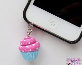 Cupcake Cell Phone Charm (Earphone Jack Plug/ Cell Phone Dust Plug/ SmartPhone Plug Charm)