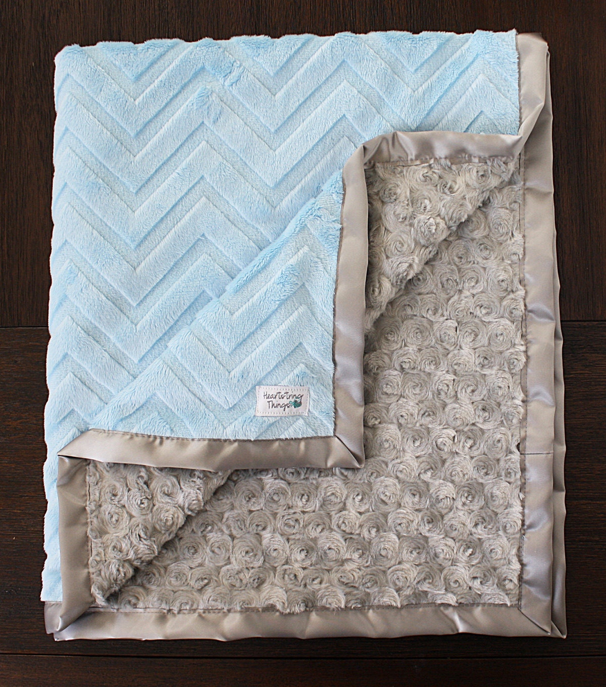 Minky Blanket Baby Boy Grey and blue baby blue blanket