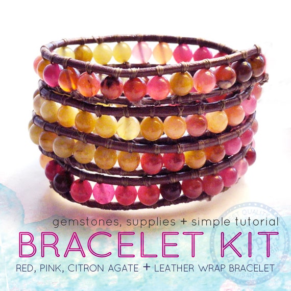 leather wrap bracelet diy kit agate gemstones reds by julysupply