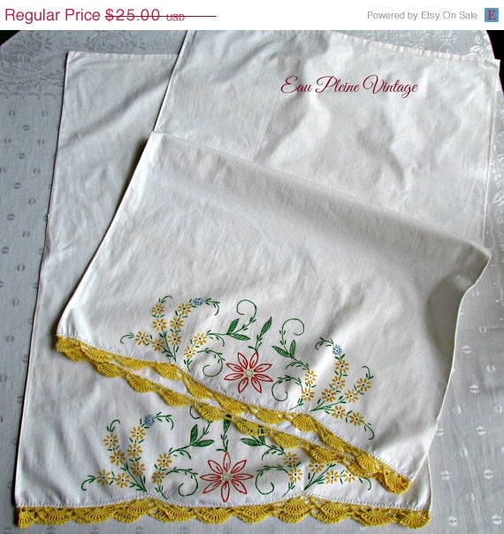 Pillowcases Two Queen Size White Cotton Cases by EauPleineVintage