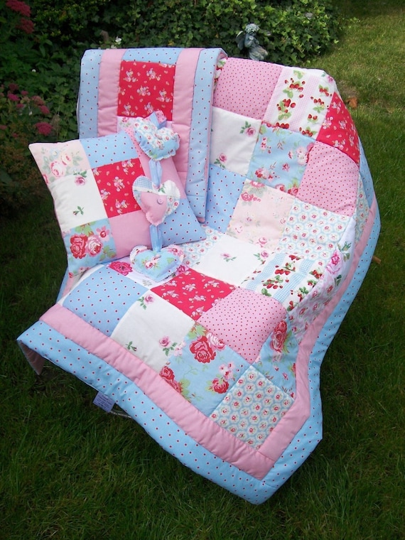 Vintage Style Baby Quilt Set Quilt with Bumper 4 by traceym3859