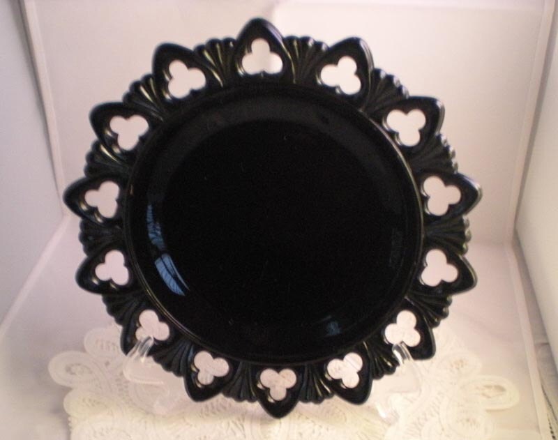 Vintage Reticulated Black Milk Glass Plate 9046D