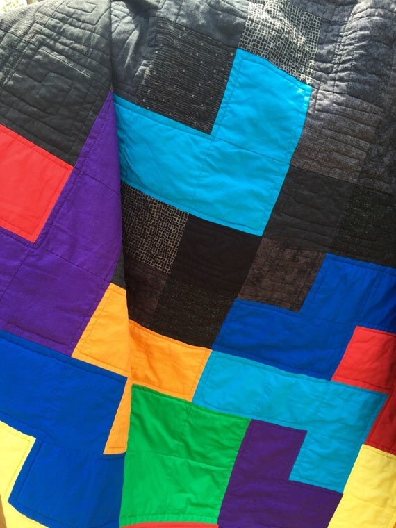 Tetris Blocks Handmade Video Game Quilt Twin Size by quiltyninja