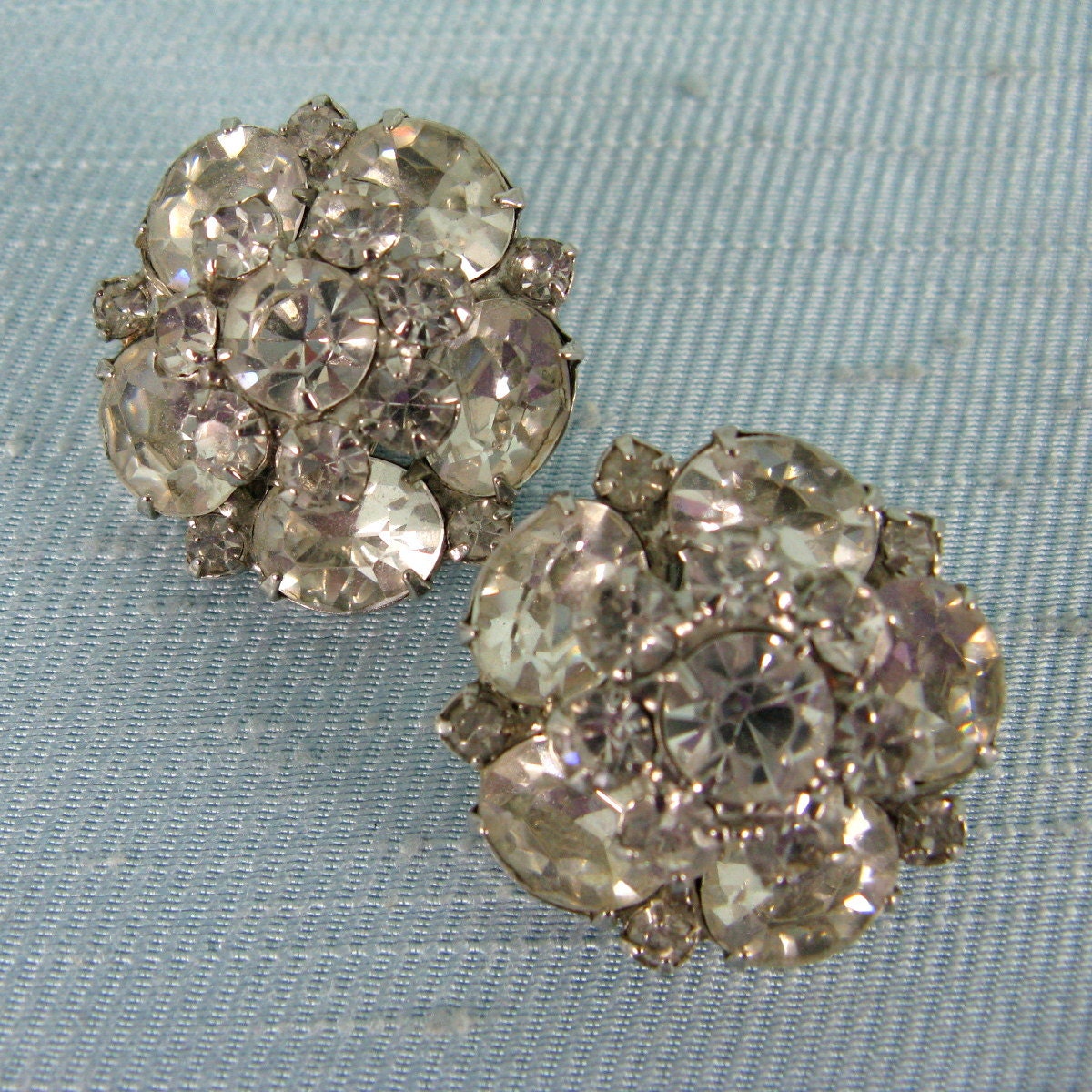 Vintage 1950s Earrings 50s Clear Chunky Rhinestone Clip Earrings Silver ...