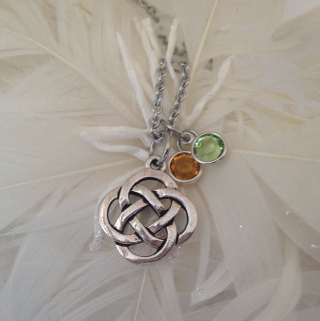 Celtic 'Eternity Knot' Necklace with Birthstones by 3littlegems