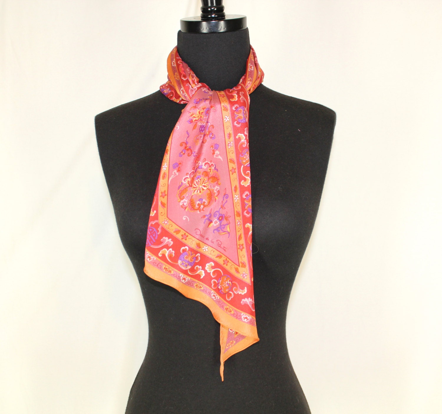 Vintage Silk Oblong Oscar de la Renta Orange Asian Scarf – Haute Juice