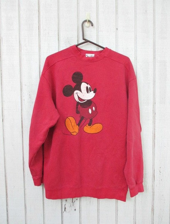 80's Mickey Mouse Sweatshirt Red Large Disney World by kerrilendo
