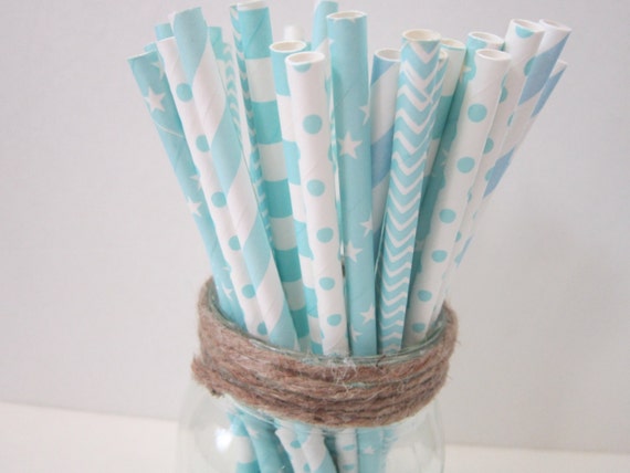 Light Bue Paper Straws ~ Baby Shower ~ Wedding ~ Party Il_570xn