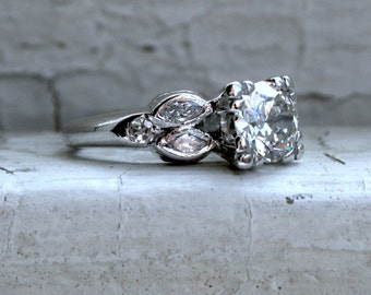 RESERVED - Vintage Platinum Diamond Engagement Ring with EGL Cert- 1.26ct